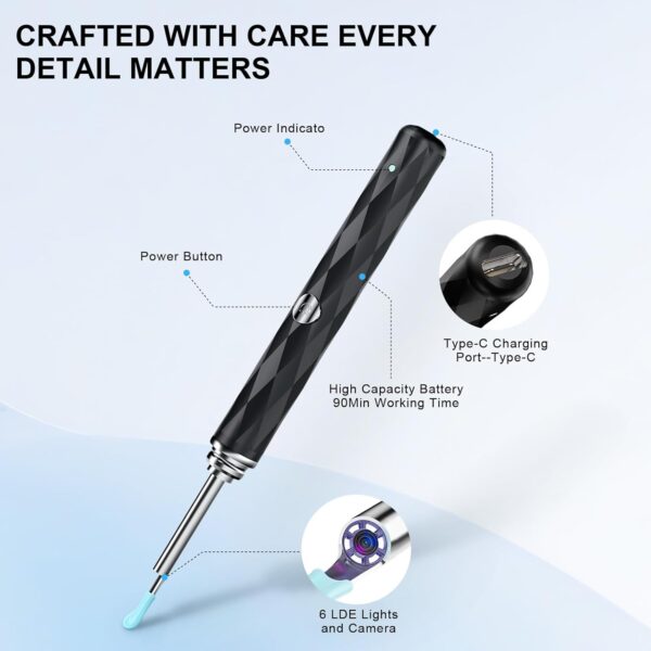 إزالة شمع الأذن عالي الدقة الأذن لأندرويد وios (أسود)