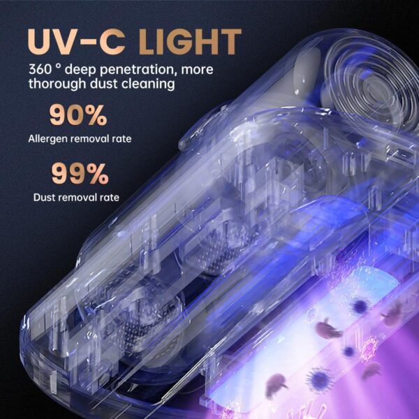 مكنسة كهربائية مرتبة pato، مكنسة كهربائية لاسلكية للسرير المحمولة بضوء uv c، فلتر hepa واهتزاز فوق صوتي، 12 كيلو في الثانية، مناسبة للأسرة، الأرائك، مقاعد السيارات، السجاد (ذهبي)