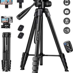 حامل ثلاثي لهاتف joilcan، وحامل ثلاثي بحجم 68" لتصوير صور الفيديو على حامل الهاتف، وحامل ثلاثي لأرضية السفر متوافق مع كاميرا iphone كانون نيكون dslr، وحاملات ثلاثية للهواتف المحمولة مع جهاز تحكم عن بعد/حقيبة سفر