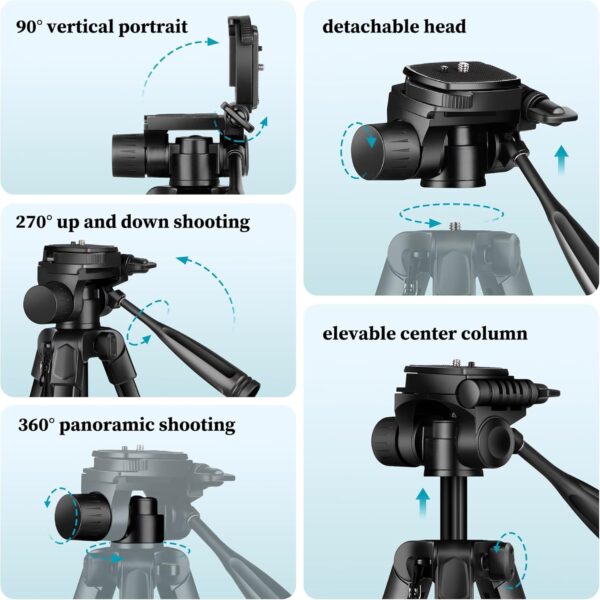 حامل ثلاثي لهاتف joilcan، وحامل ثلاثي بحجم 68" لتصوير صور الفيديو على حامل الهاتف، وحامل ثلاثي لأرضية السفر متوافق مع كاميرا iphone كانون نيكون dslr، وحاملات ثلاثية للهواتف المحمولة مع جهاز تحكم عن بعد/حقيبة سفر