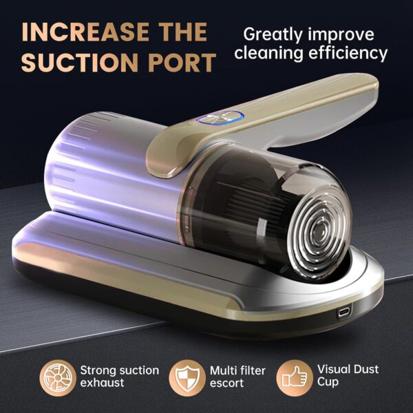مكنسة كهربائية مرتبة pato، مكنسة كهربائية لاسلكية للسرير المحمولة بضوء uv c، فلتر hepa واهتزاز فوق صوتي، 12 كيلو في الثانية، مناسبة للأسرة، الأرائك، مقاعد السيارات، السجاد (ذهبي)