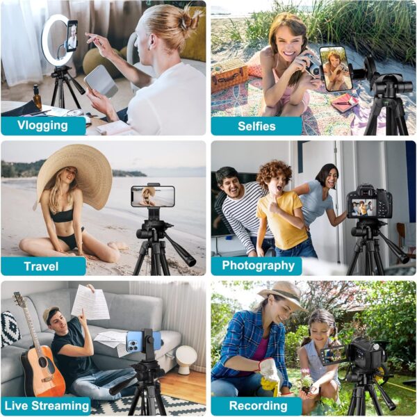 حامل ثلاثي لهاتف joilcan، وحامل ثلاثي بحجم 68" لتصوير صور الفيديو على حامل الهاتف، وحامل ثلاثي لأرضية السفر متوافق مع كاميرا iphone كانون نيكون dslr، وحاملات ثلاثية للهواتف المحمولة مع جهاز تحكم عن بعد/حقيبة سفر